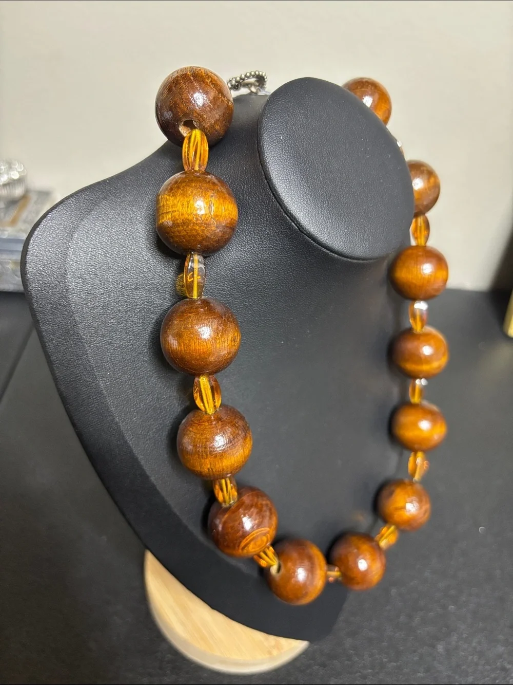 Handmade Chunky Vintage Boho Wooden Bead Necklace - Brown